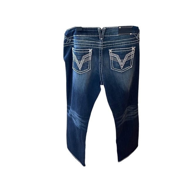 Vigoss Women's Blue Jeans-Size 18/33 White Stitching-Chelsea Slim Boot-Bling - Picture 4 of 16